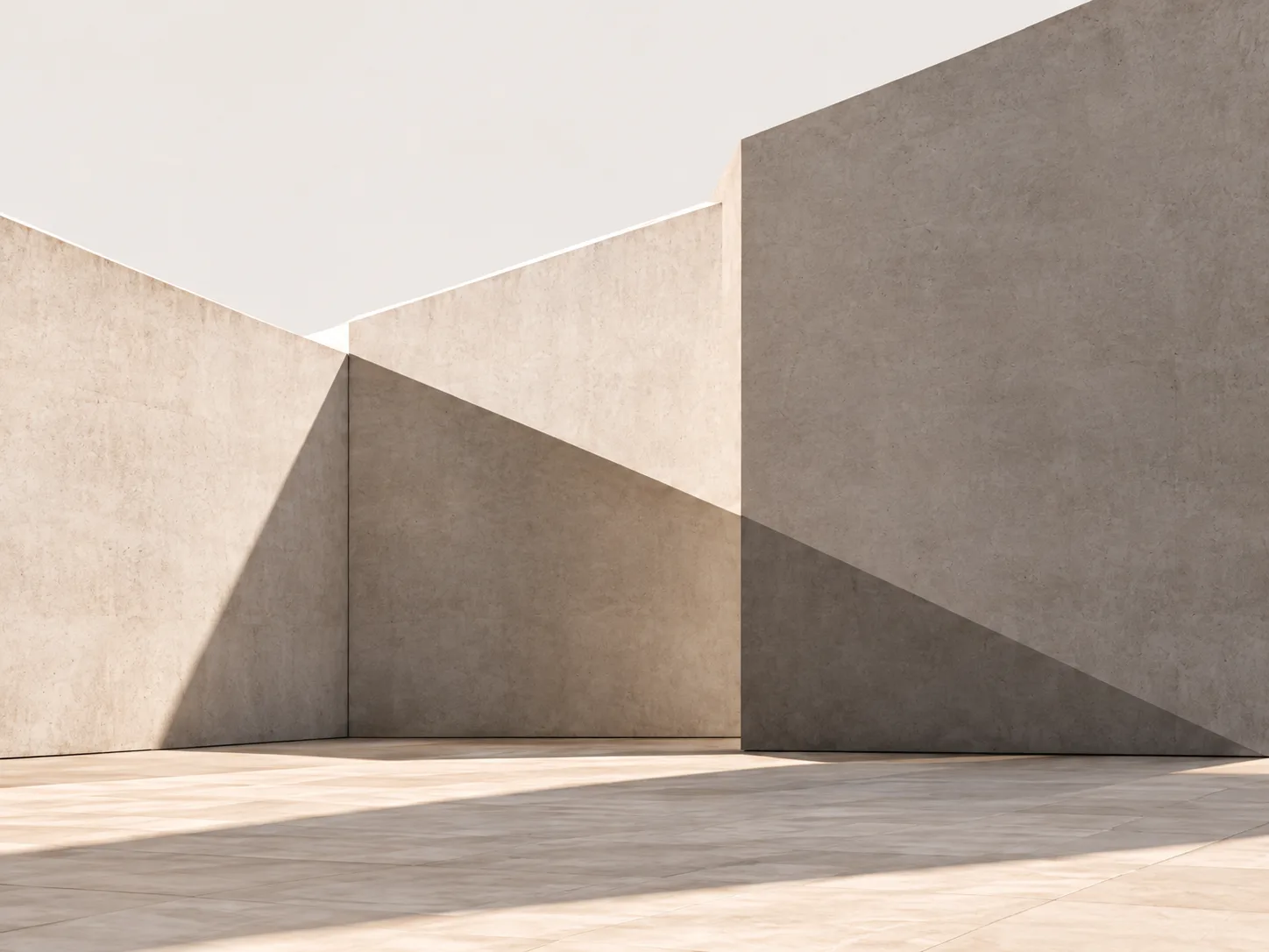 Sunlit concrete walls casting clean geometric shadows