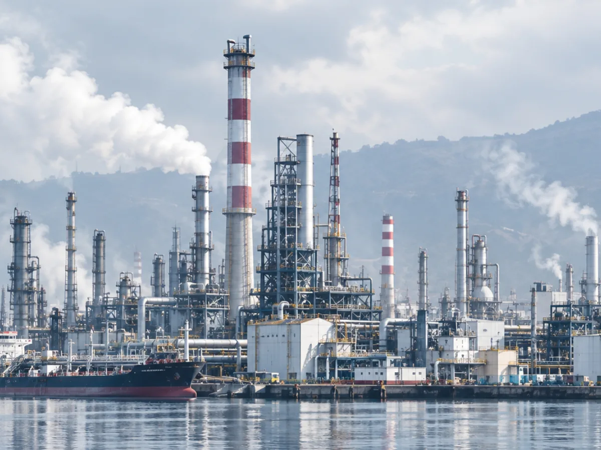 Offshore oil and gas platform with a gas flare at sea